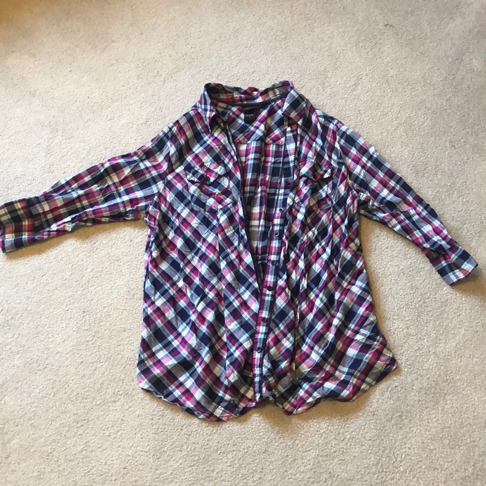 Plaid Button-Up Top - Size 1X
